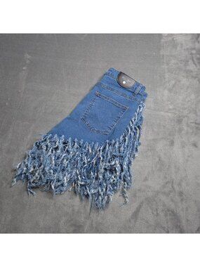 Denim Blvd Womens Fringe Jean Shorts 28 High Rise Medium Wash